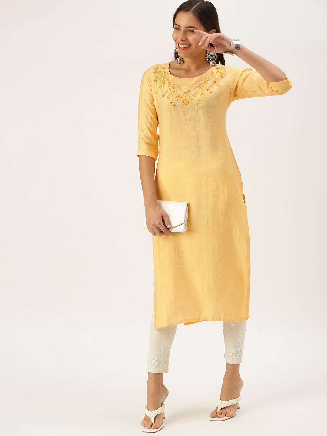 Women's Orange Solid Straight Kurta