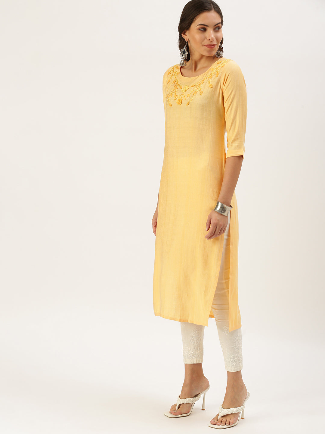 Women's Orange Solid Straight Kurta