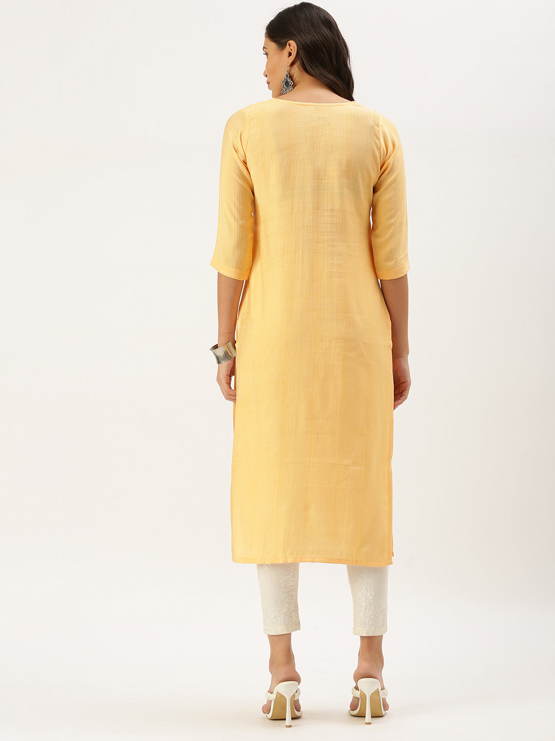 Women's Orange Solid Straight Kurta