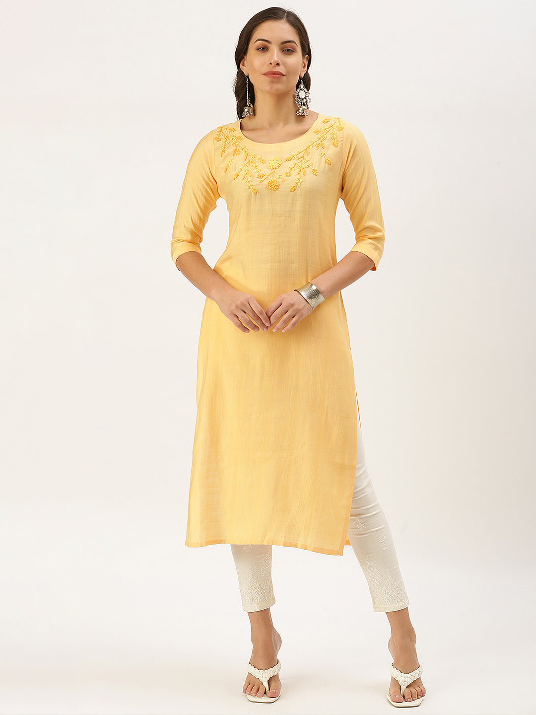 Women's Orange Solid Straight Kurta