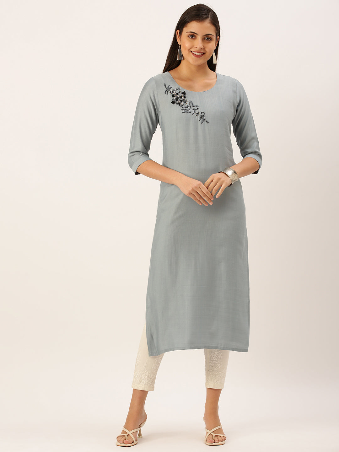 Women's Steel Embellished Straight Kurta