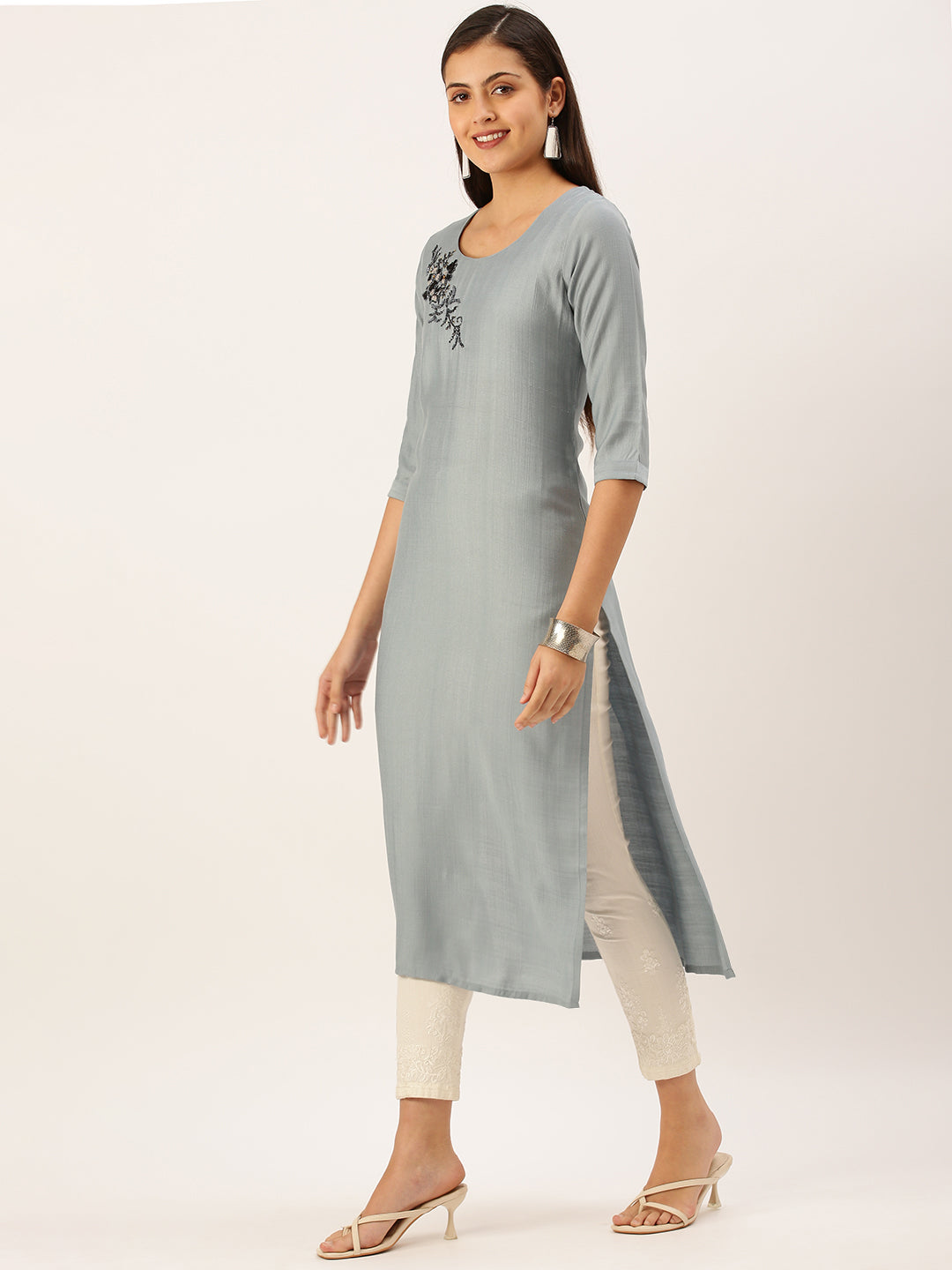 Women's Steel Embellished Straight Kurta