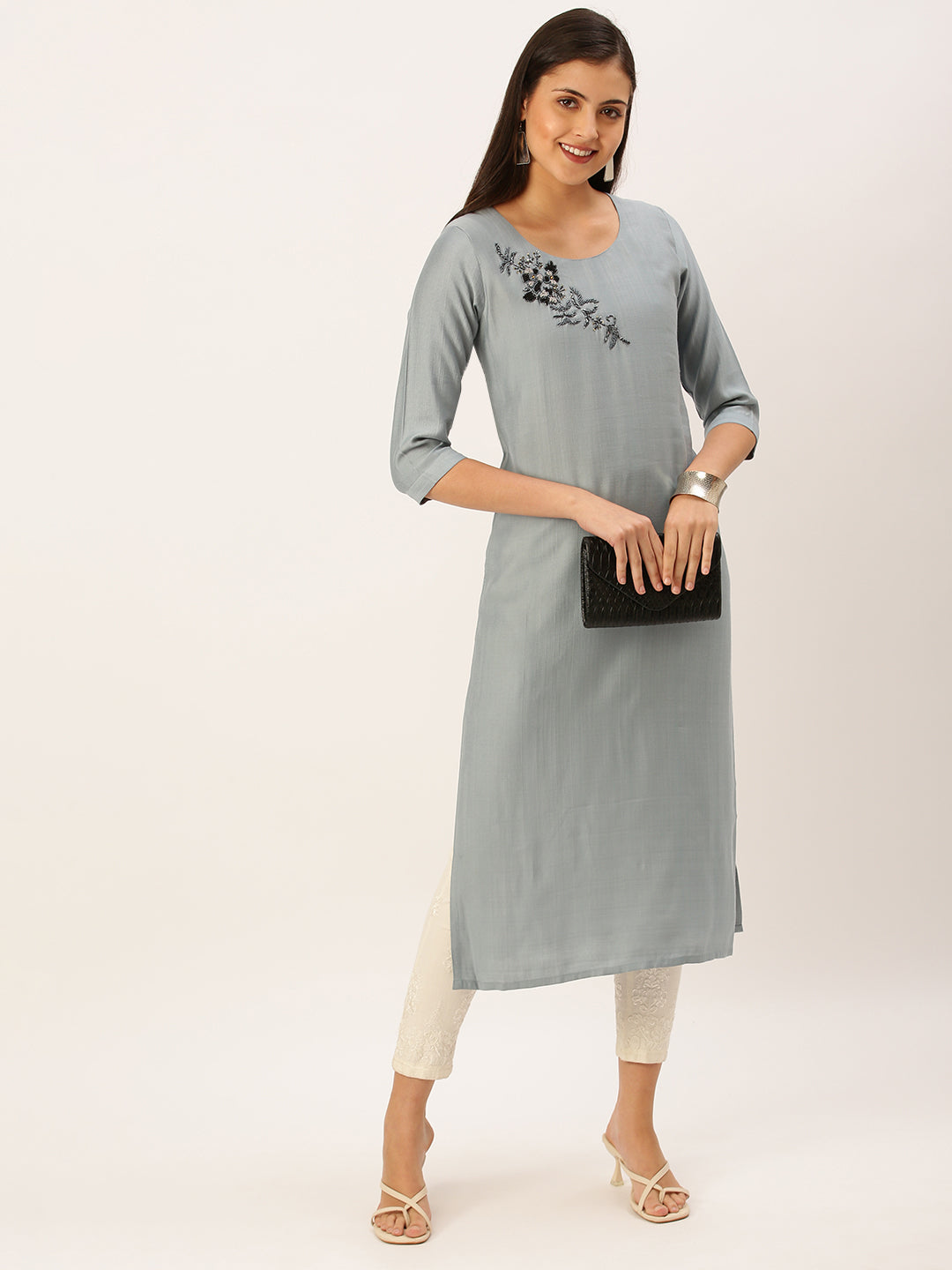 Women's Steel Embellished Straight Kurta