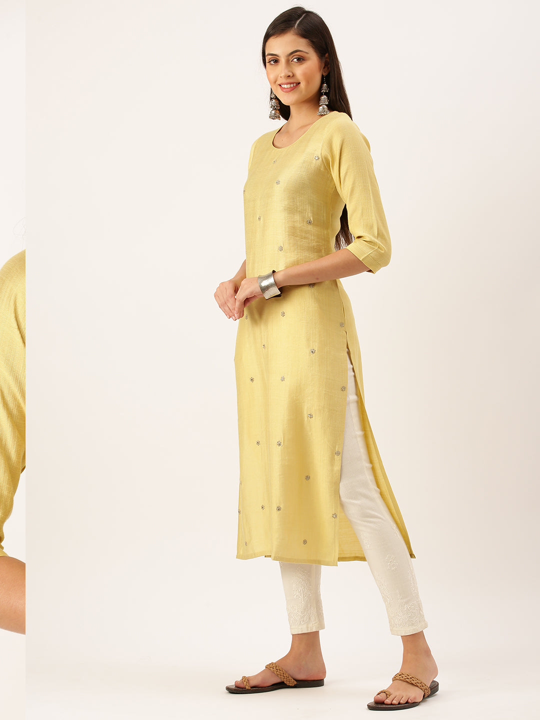 Women's Yellow Solid Straight Kurta