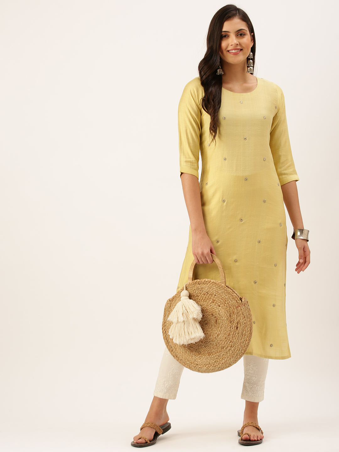 Women's Yellow Solid Straight Kurta