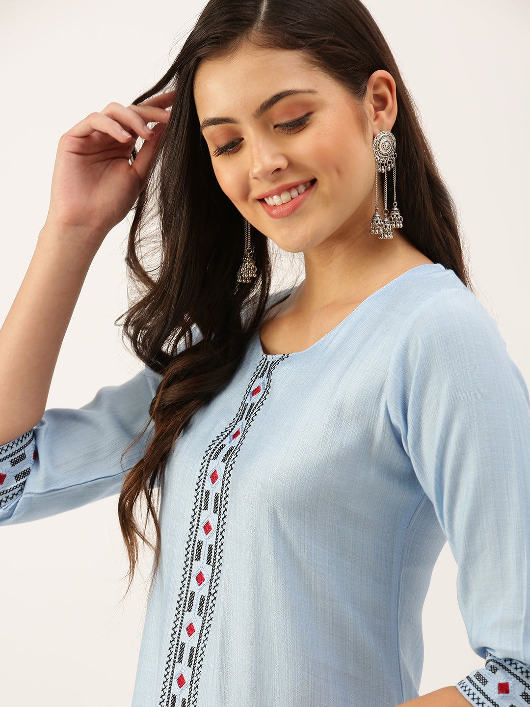 Women's Blue Solid Straight Kurta