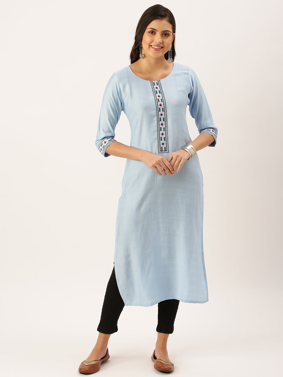 Women's Blue Solid Straight Kurta