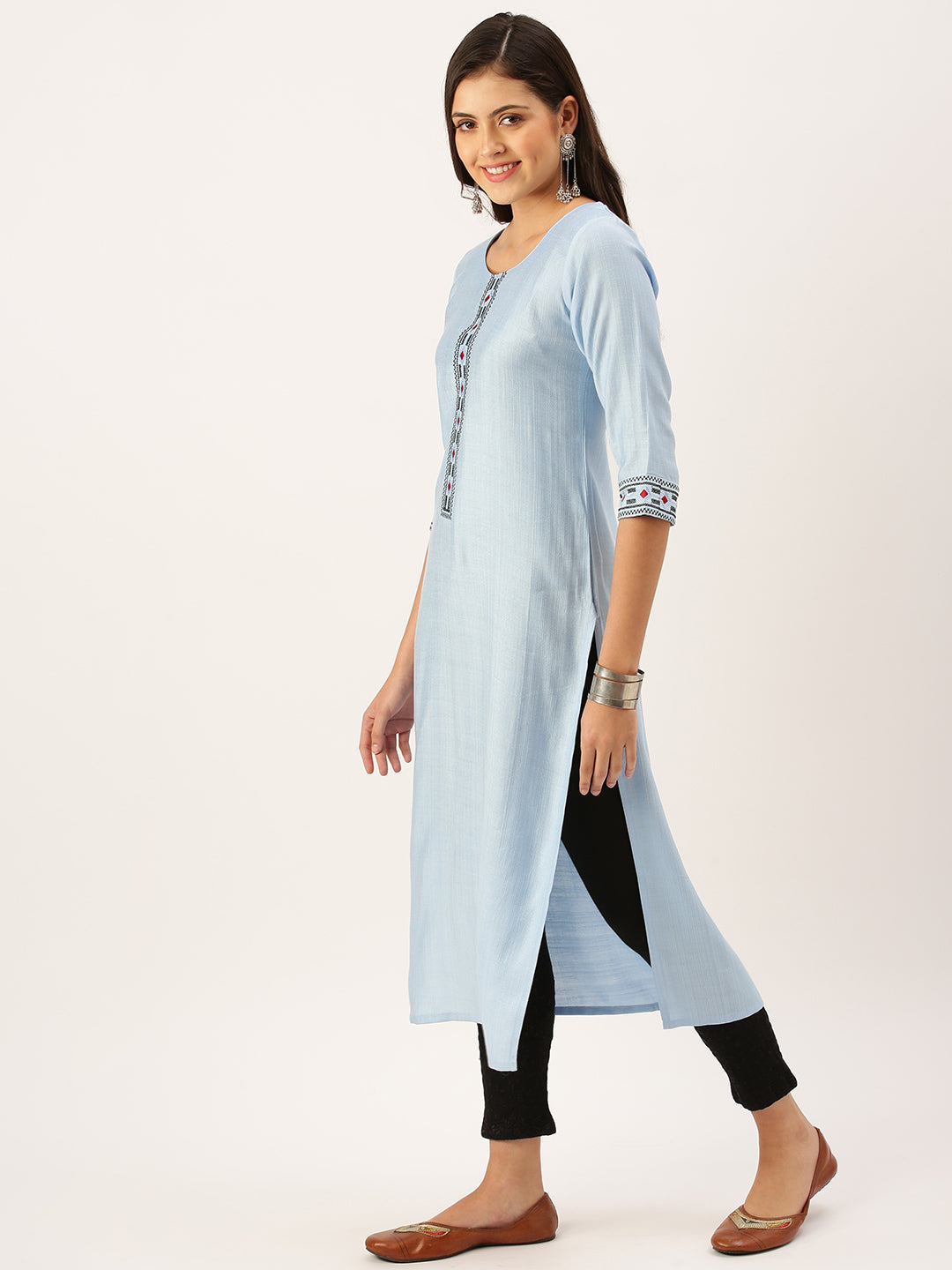 Women's Blue Solid Straight Kurta