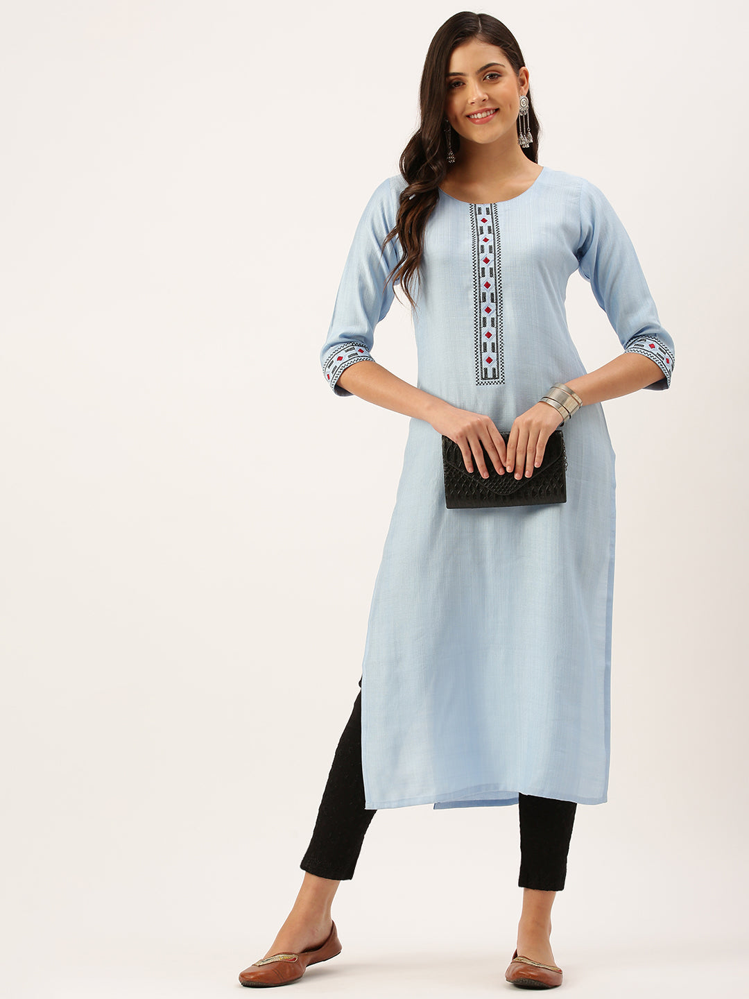 Women's Blue Solid Straight Kurta