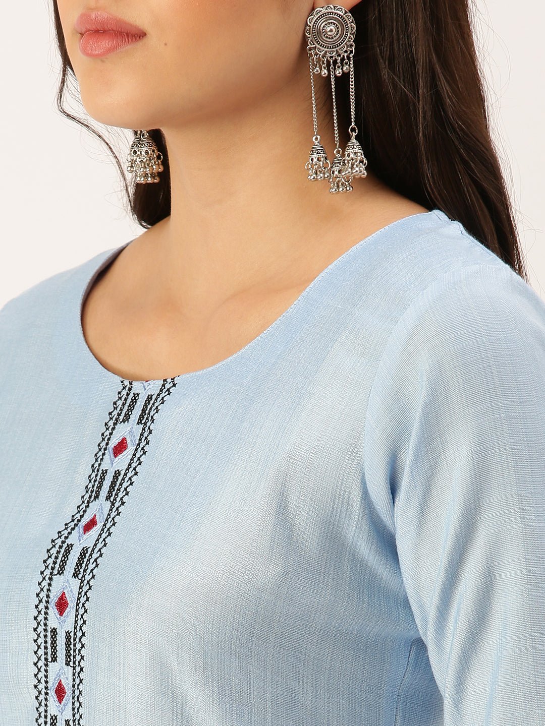 Women's Blue Solid Straight Kurta