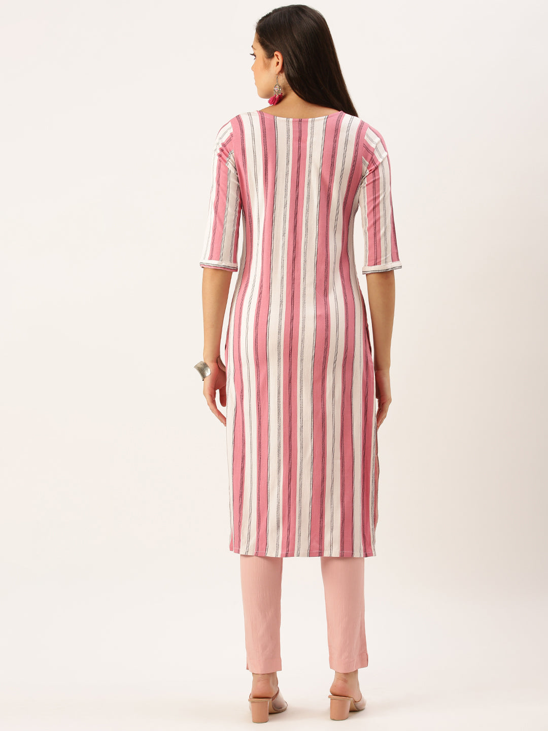 Women's Pink Striped Straight Kurta