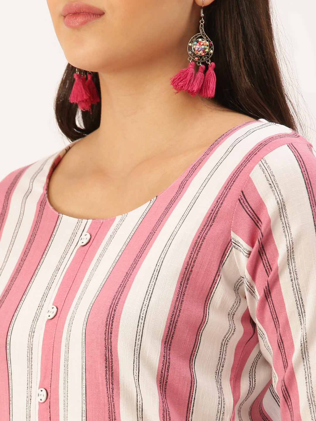 Women's Pink Striped Straight Kurta