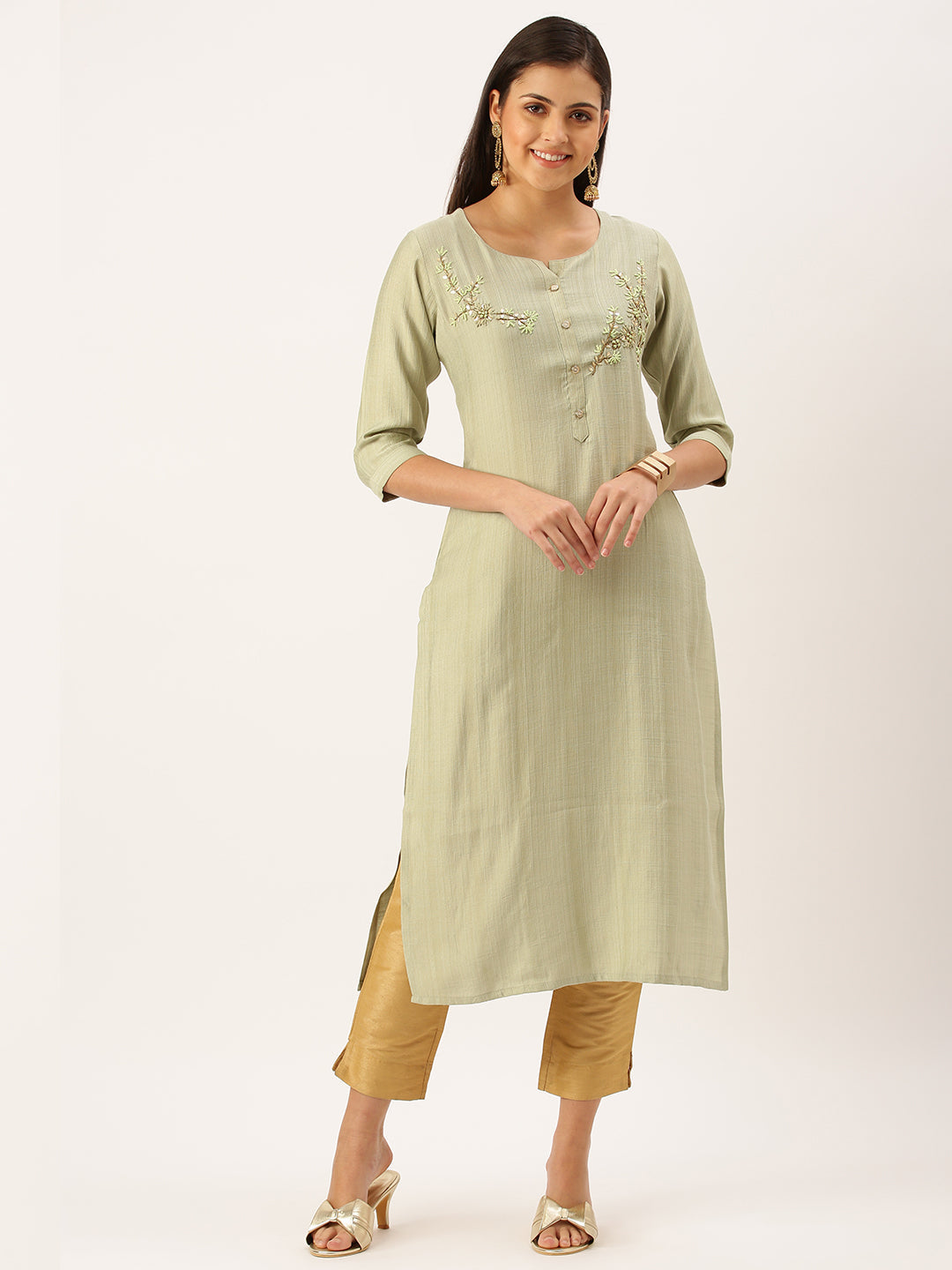 Women's Green Solid Straight Kurta