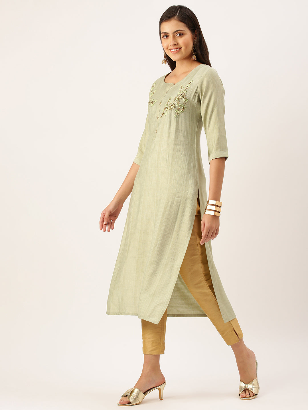 Women's Green Solid Straight Kurta