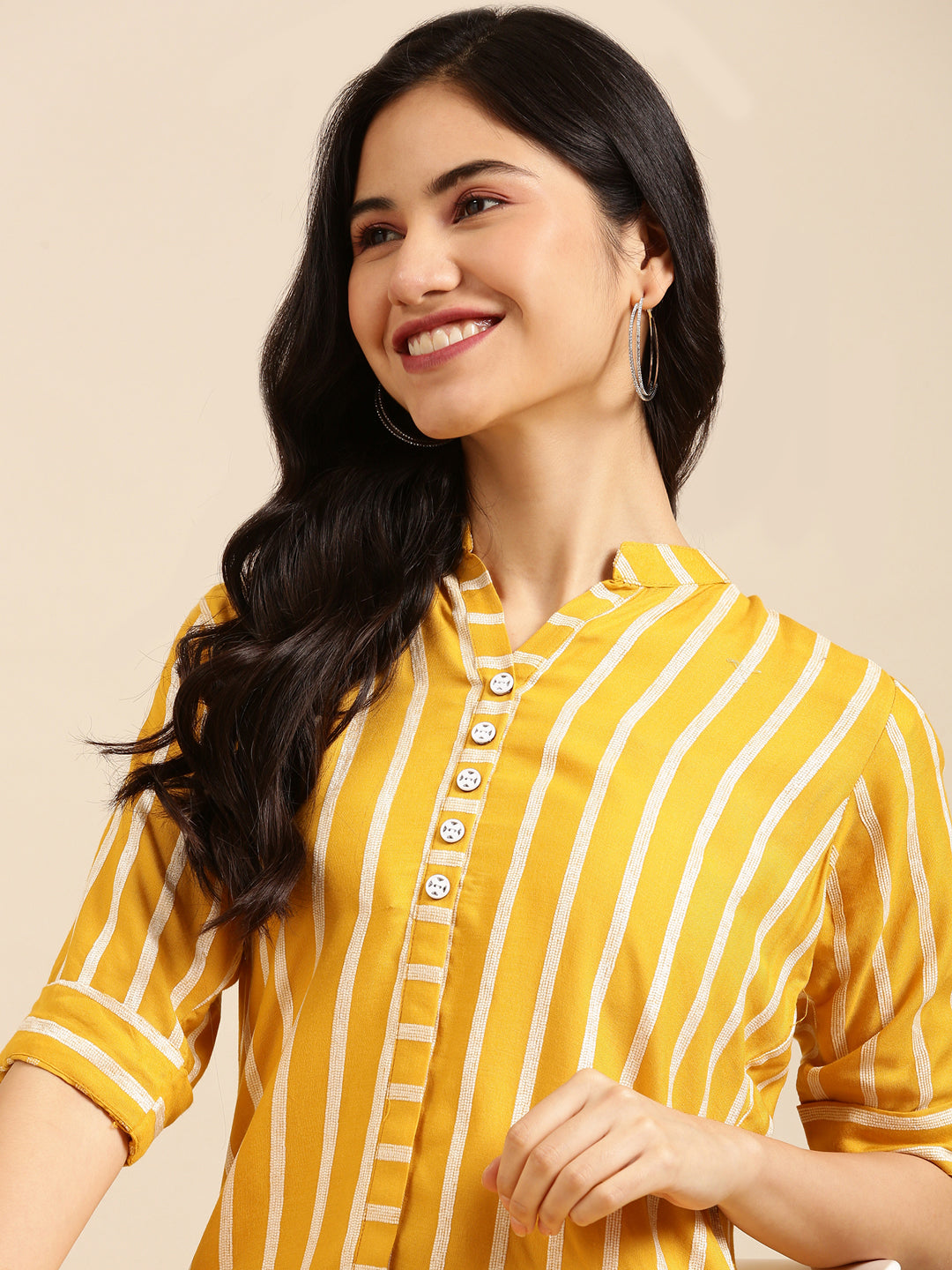 Women's Mustard Printed Straight Kurta