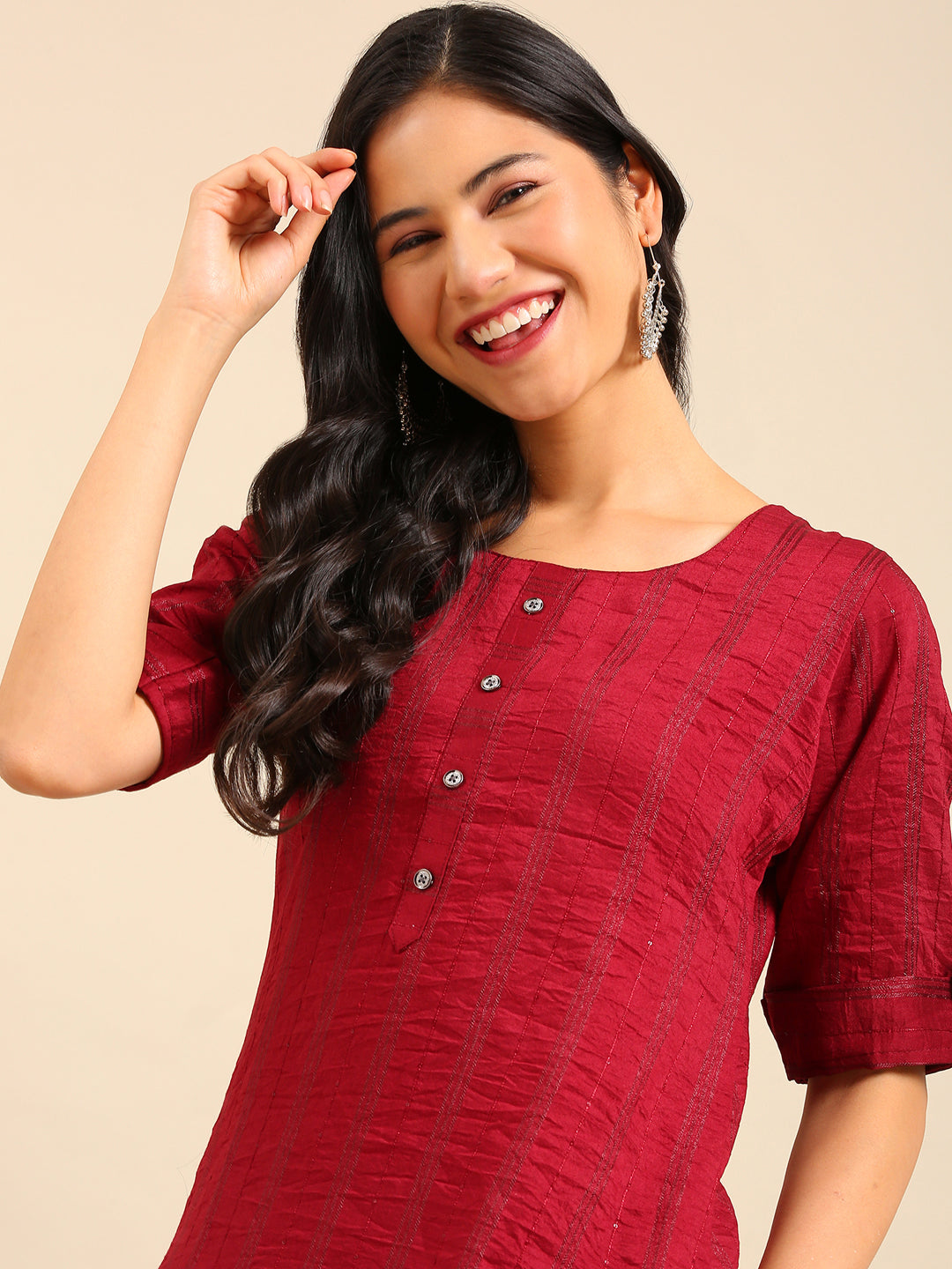 Women's Maroon Solid Straight Kurta