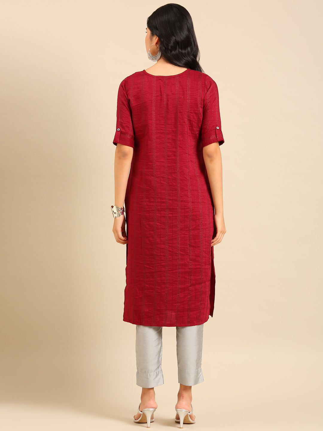 Women's Maroon Solid Straight Kurta