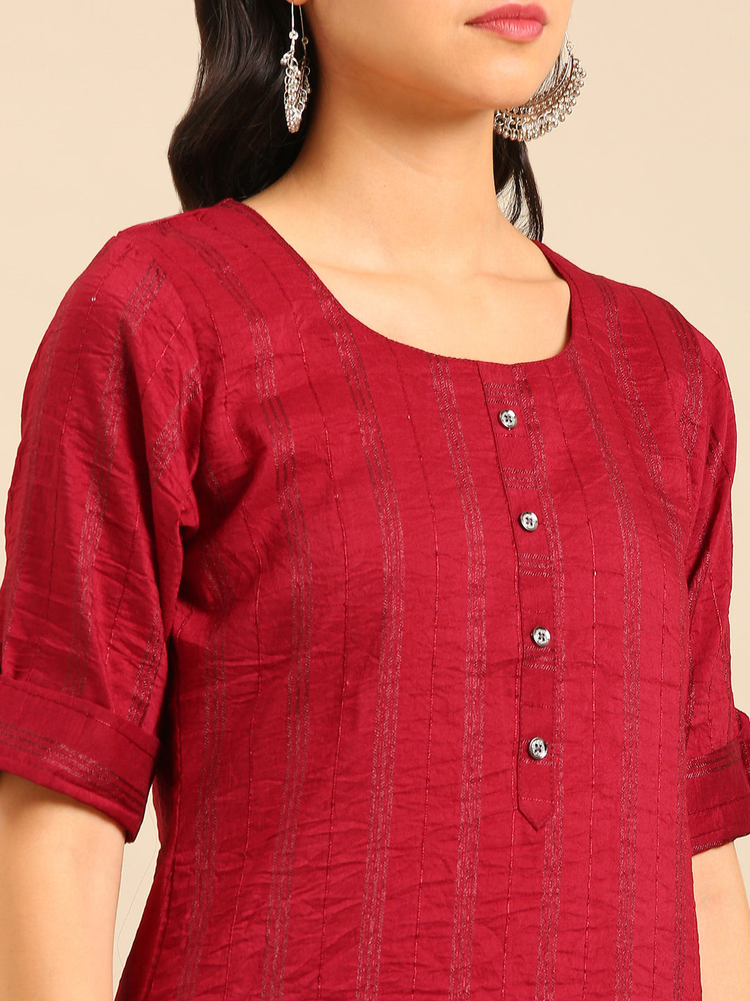 Women's Maroon Solid Straight Kurta