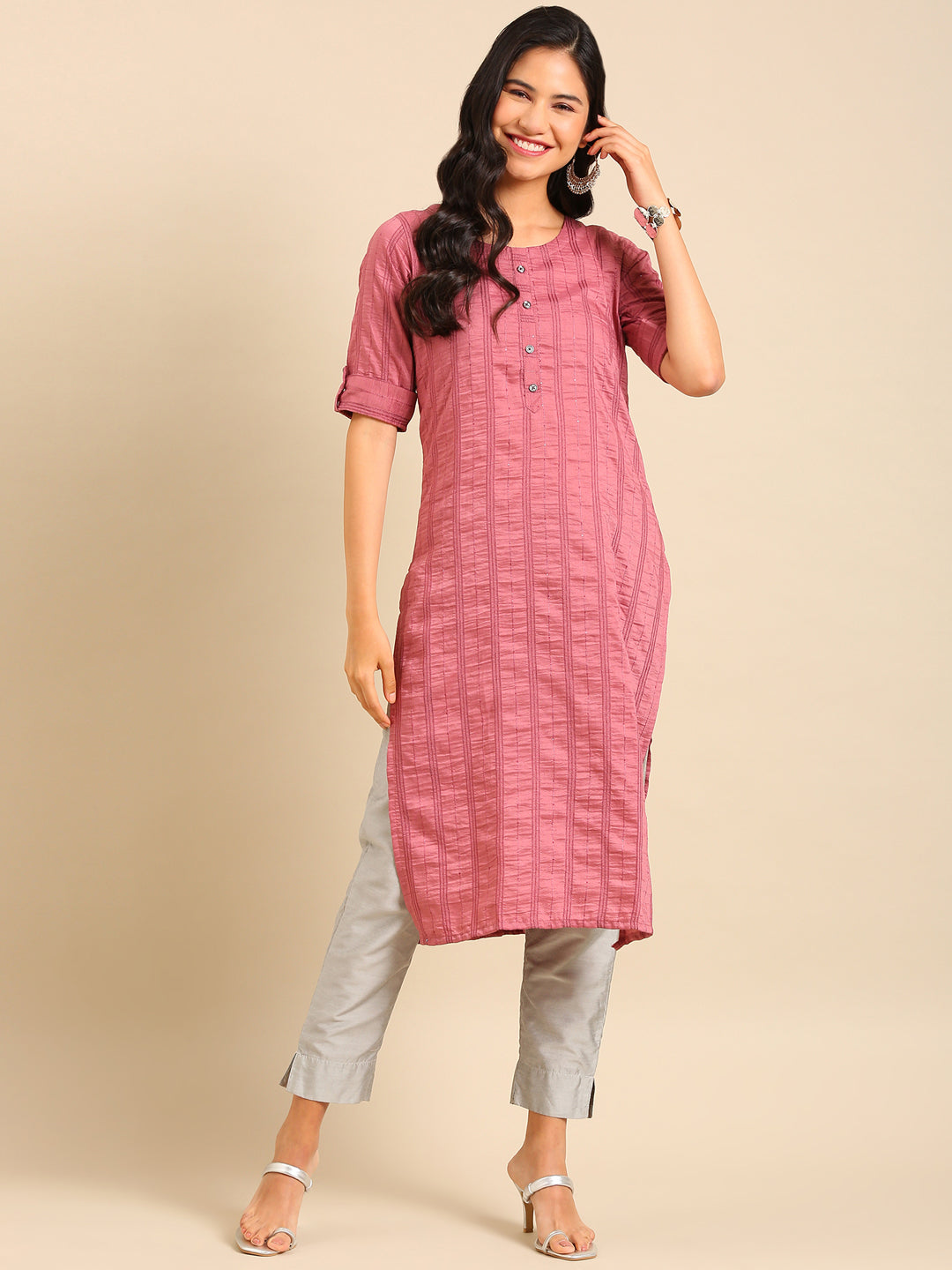 Women's Purple Solid Straight Kurta