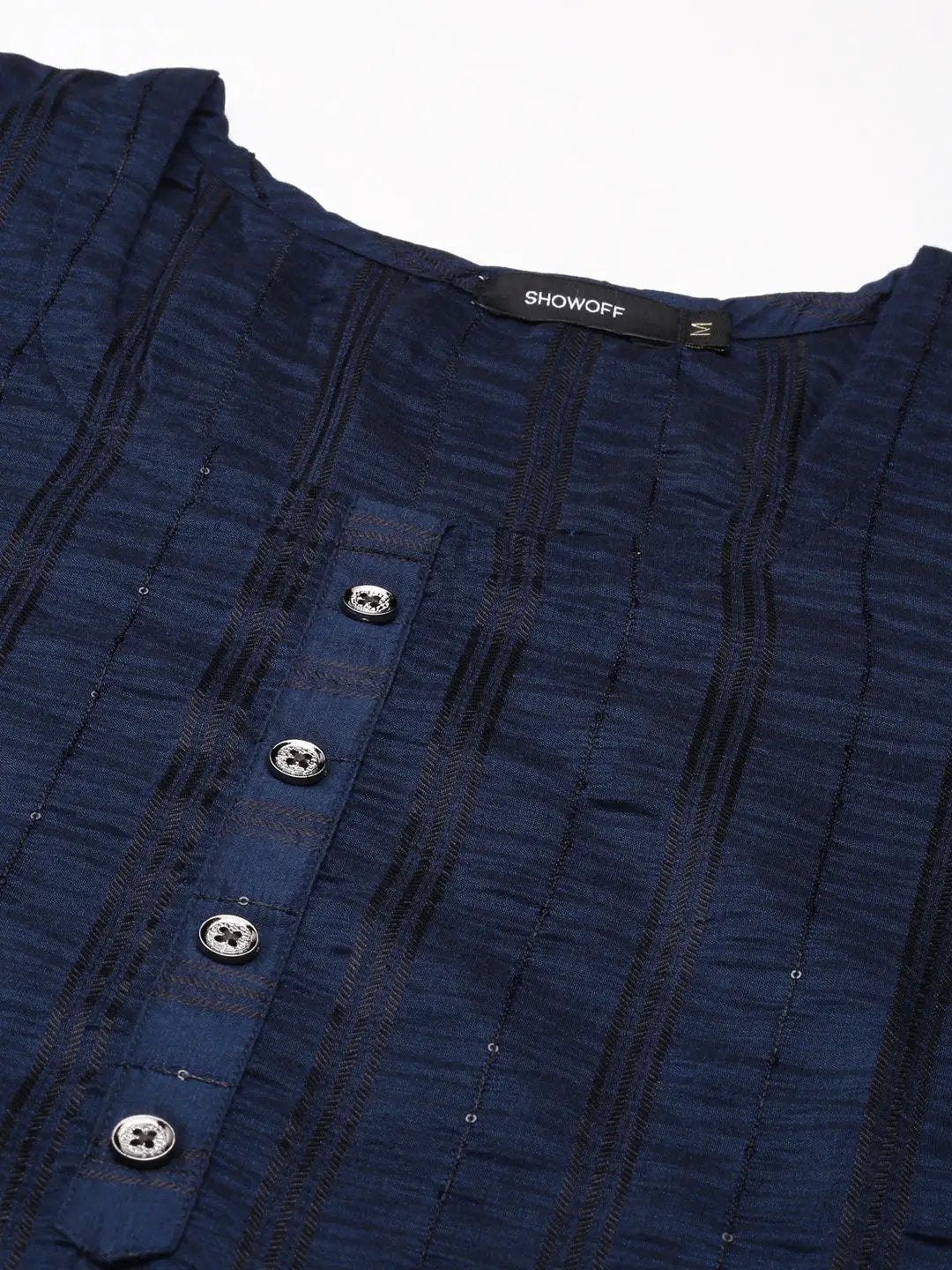 Women's Navy Blue Embellished Straight Kurta