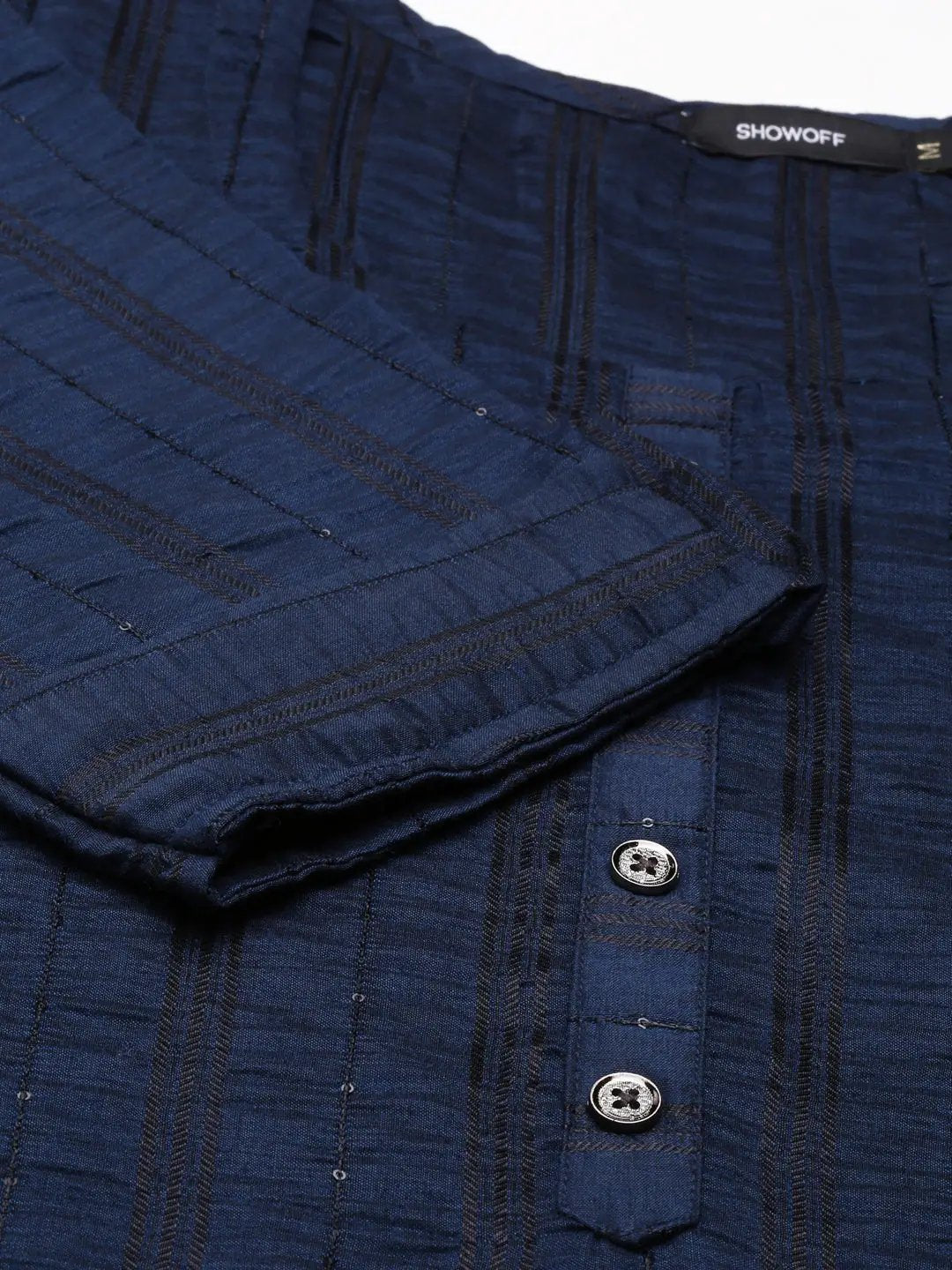 Women's Navy Blue Embellished Straight Kurta
