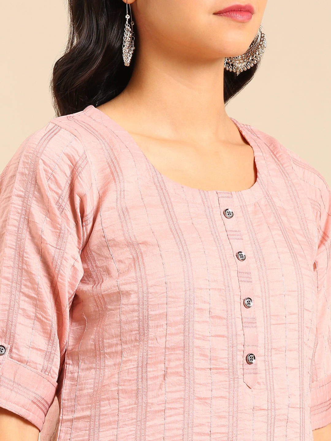 Women's Pink Embellished Straight Kurta