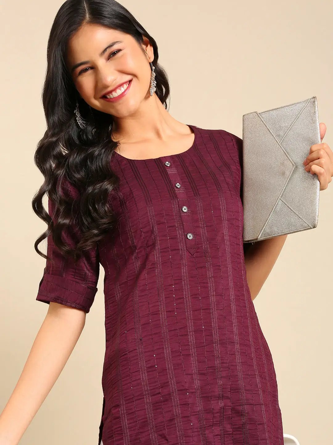 Women's Violet Embellished Straight Kurta