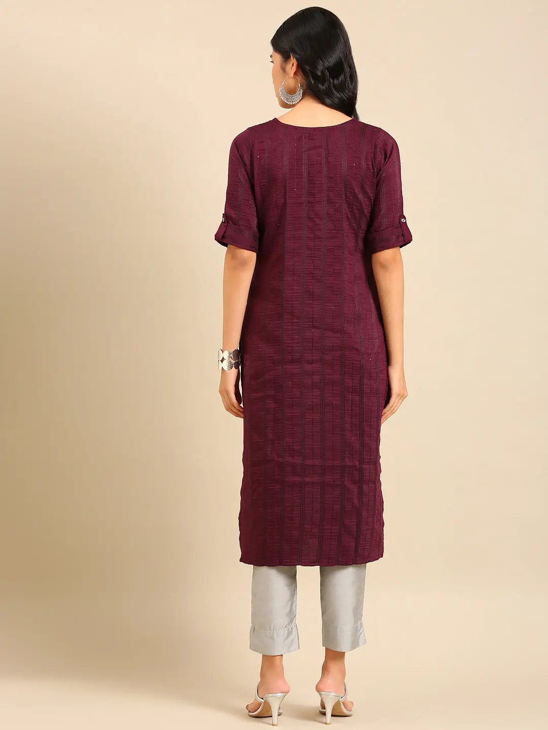 Women's Violet Embellished Straight Kurta