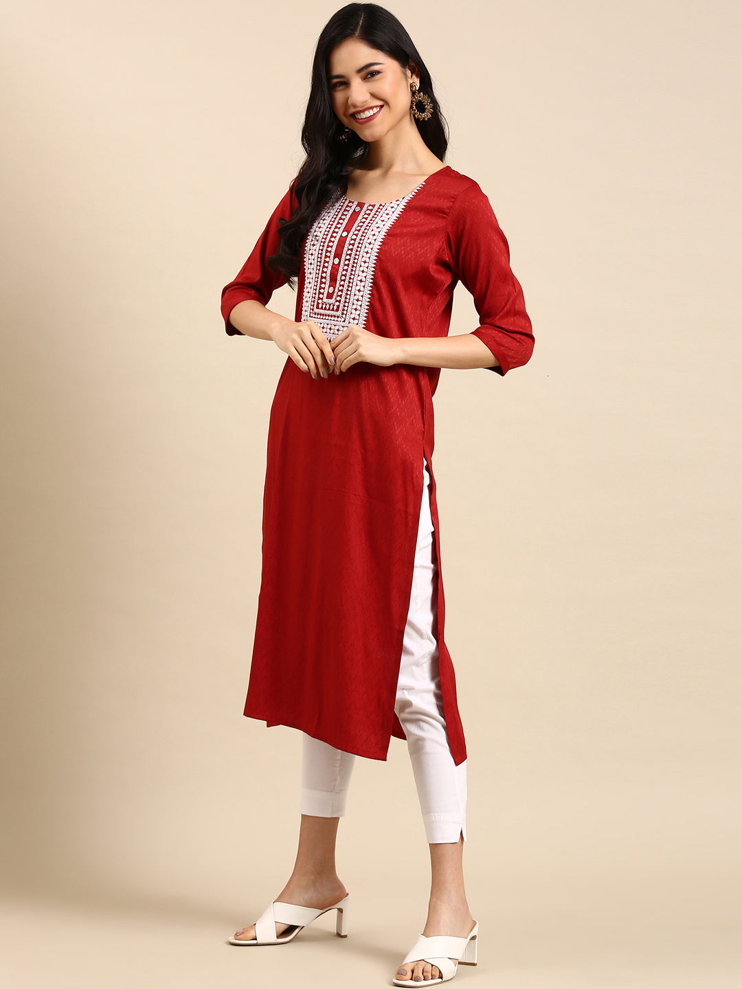 Women's Orange Solid Straight Kurta