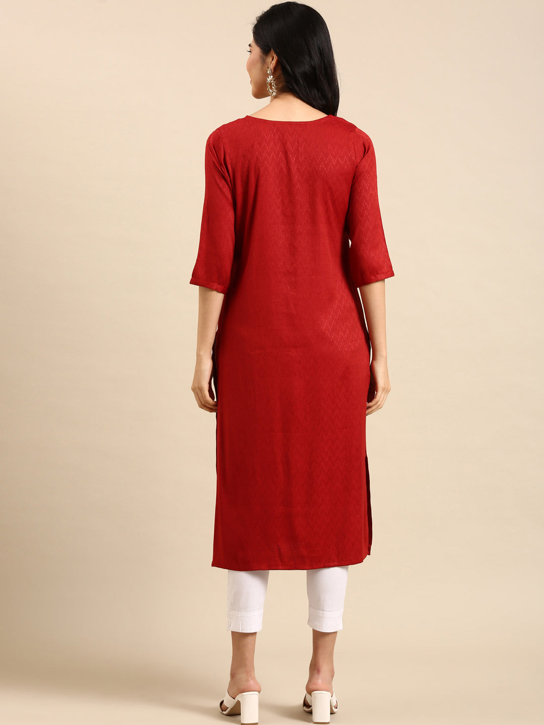 Women's Orange Solid Straight Kurta