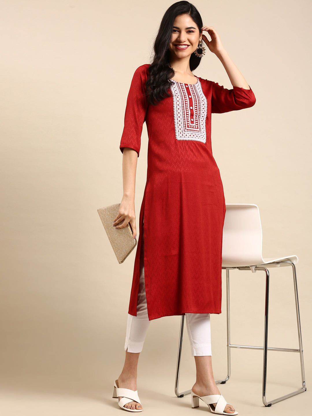 Women's Orange Solid Straight Kurta