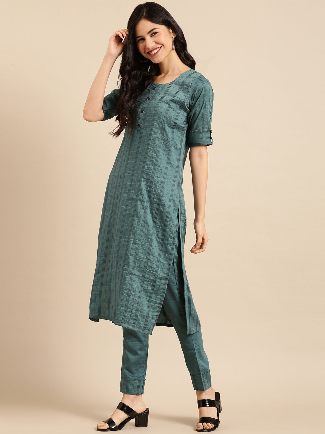 Women's Green Solid  Kurta Set