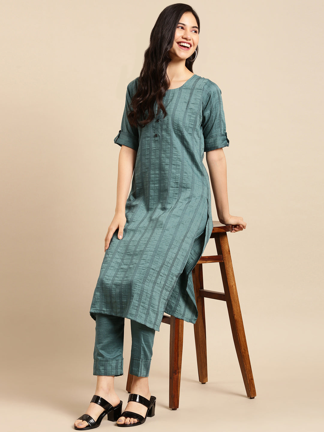 Women's Green Solid  Kurta Set