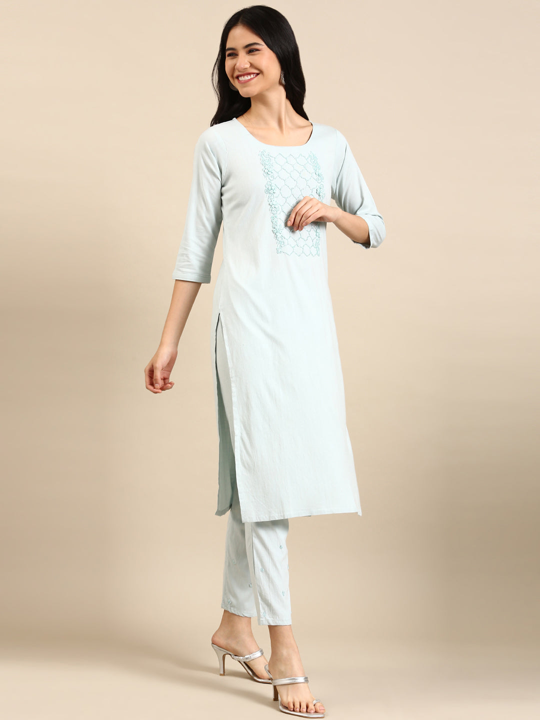 Women's Blue Solid Kurta Set