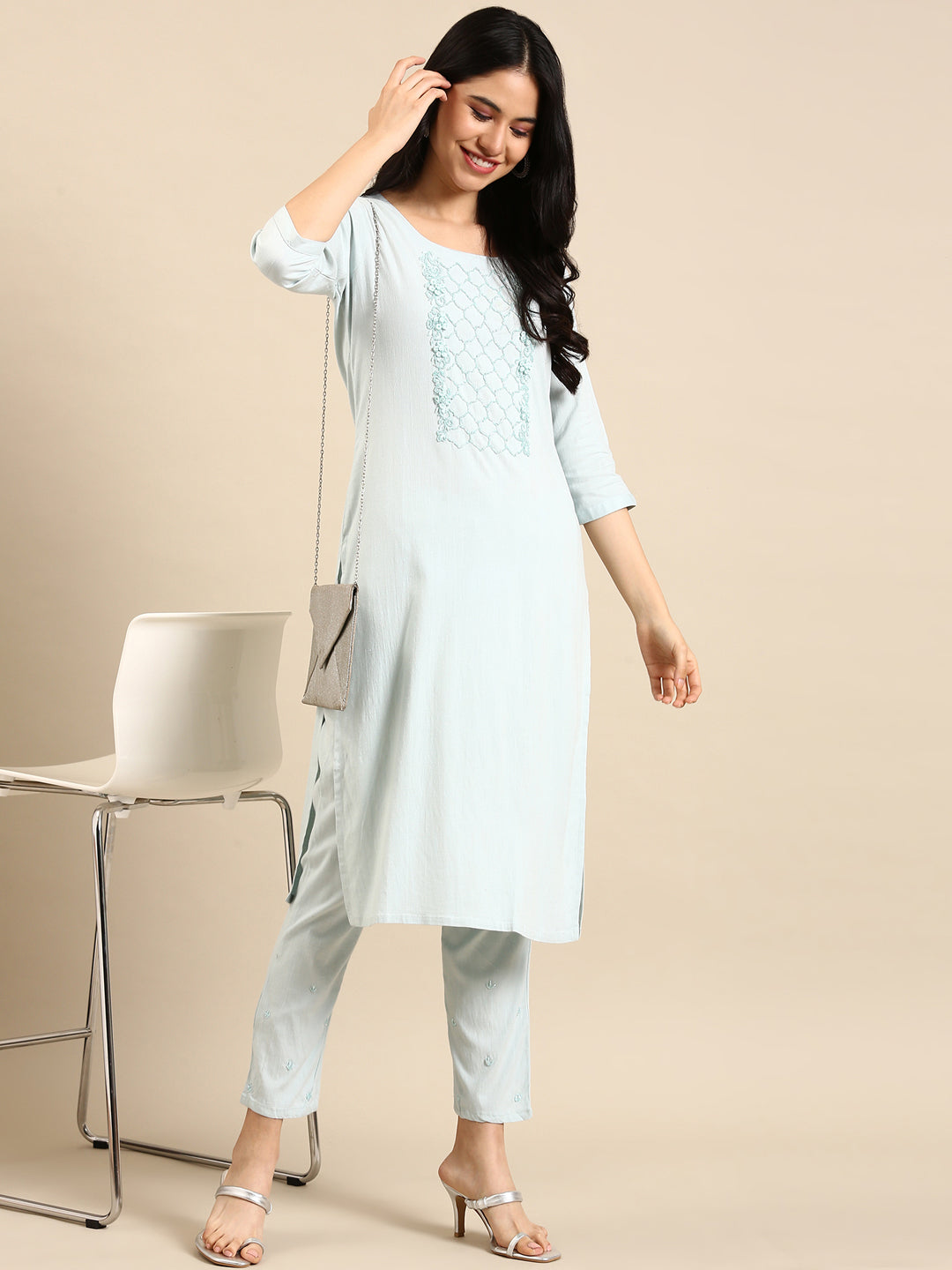 Women's Blue Solid Kurta Set