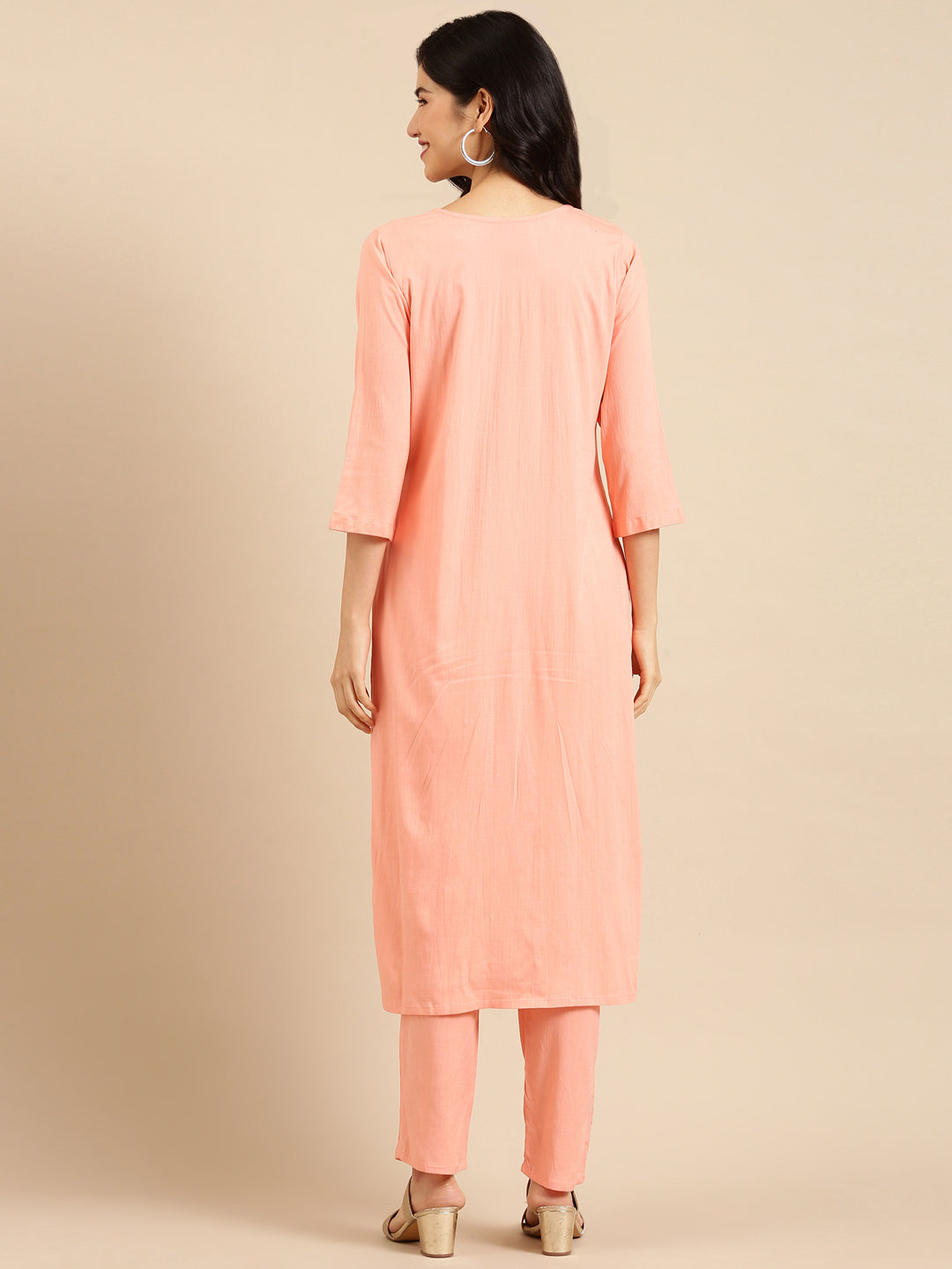 Women's Peach Solid  Kurta Set