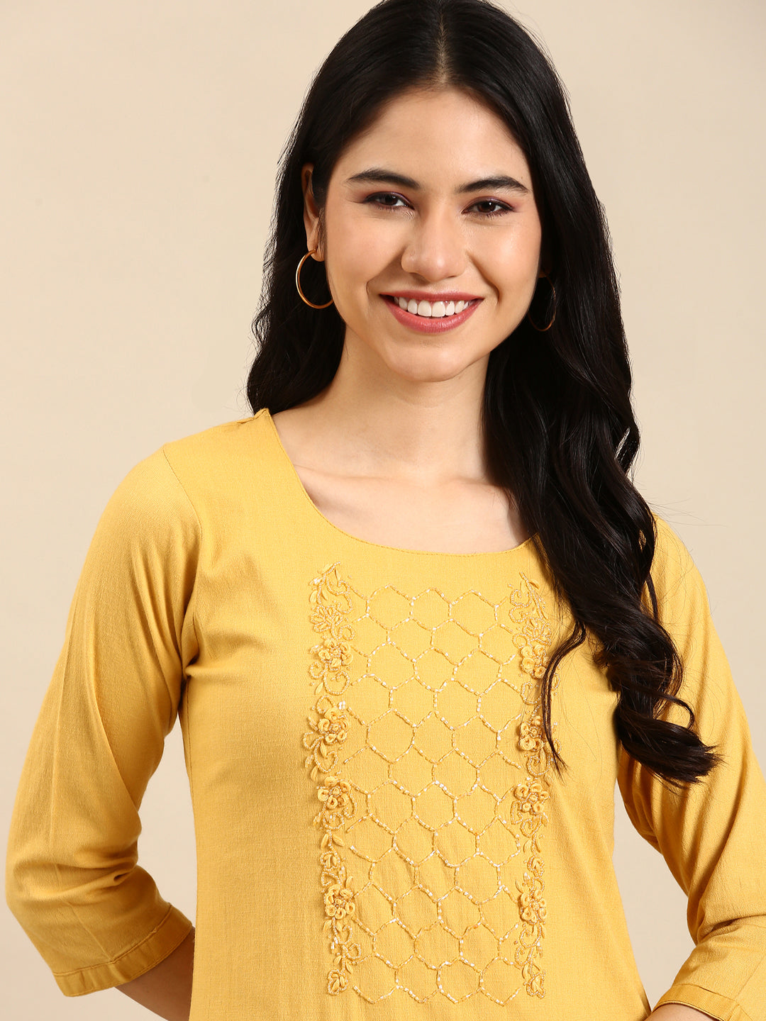 Women's Yellow Solid Kurta Set