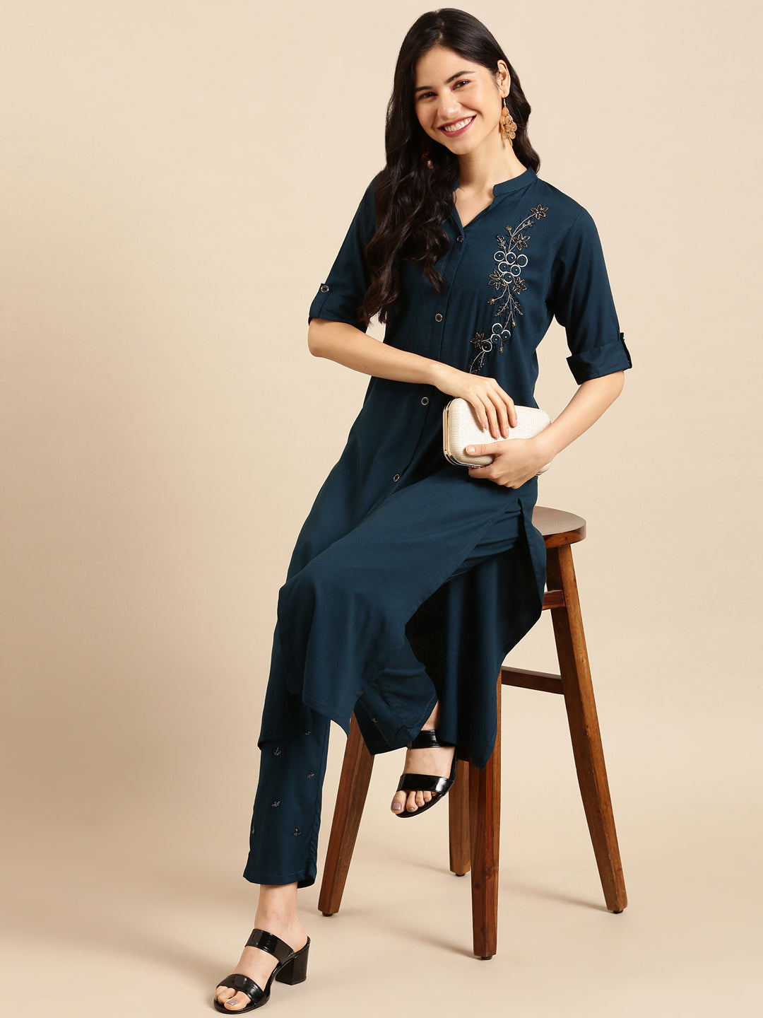 Women's Blue Solid Kurta Set