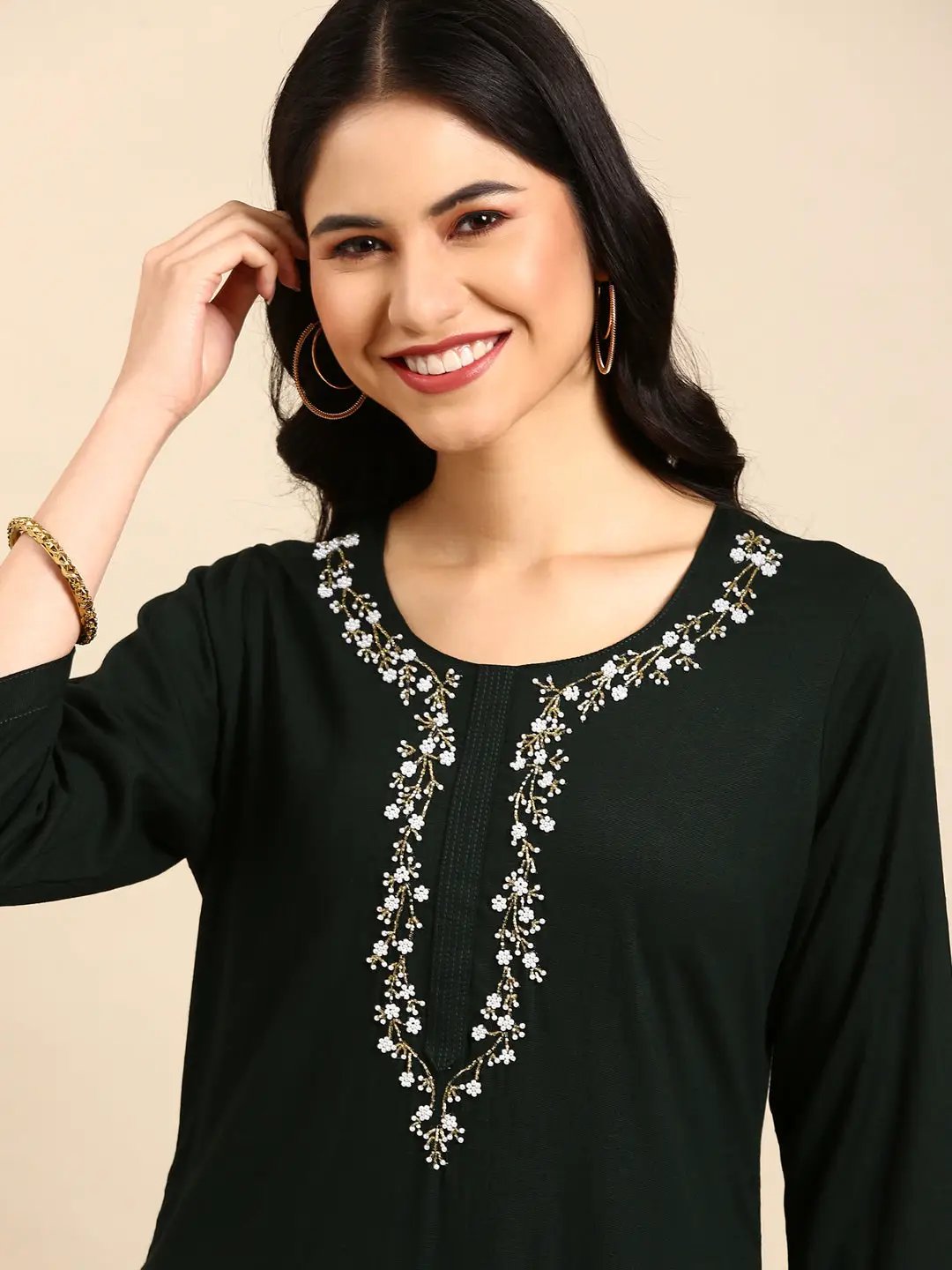 Women's Green Solid Kurta Set
