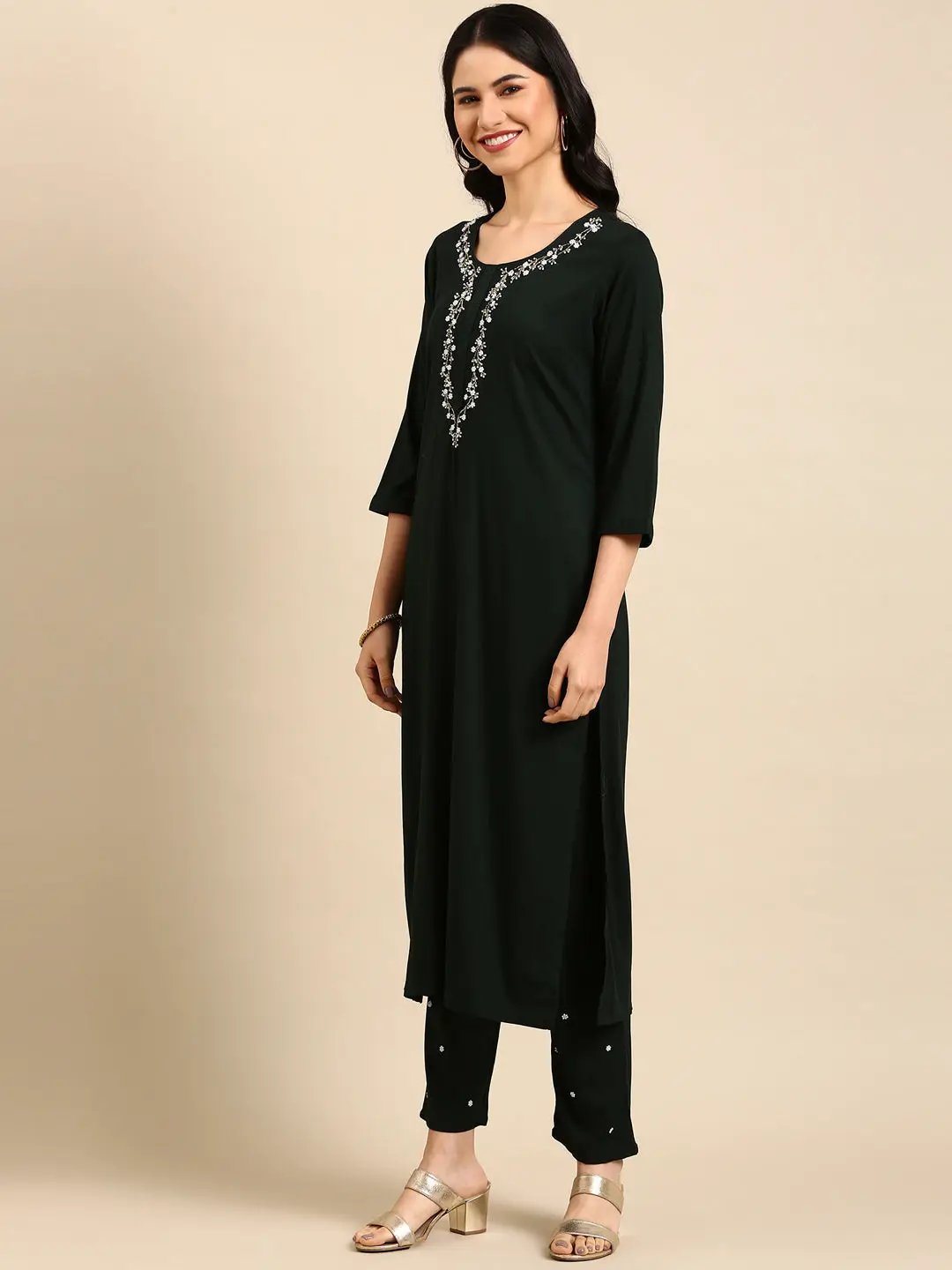 Women's Green Solid Kurta Set