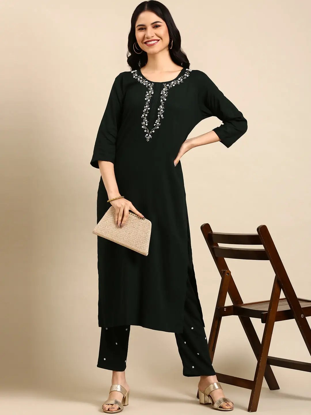 Women's Green Solid Kurta Set