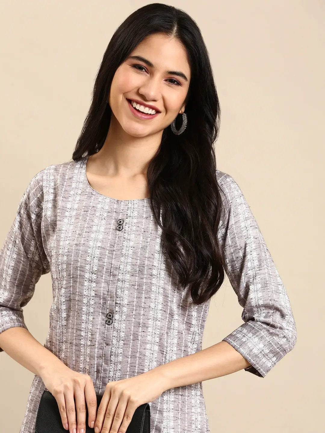 Women's Grey Solid Straight Kurta