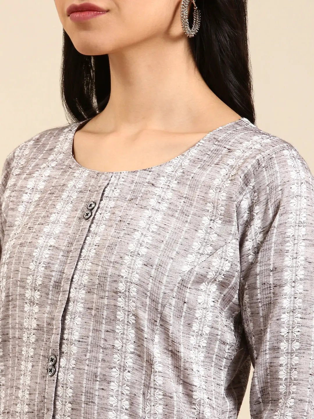 Women's Grey Solid Straight Kurta