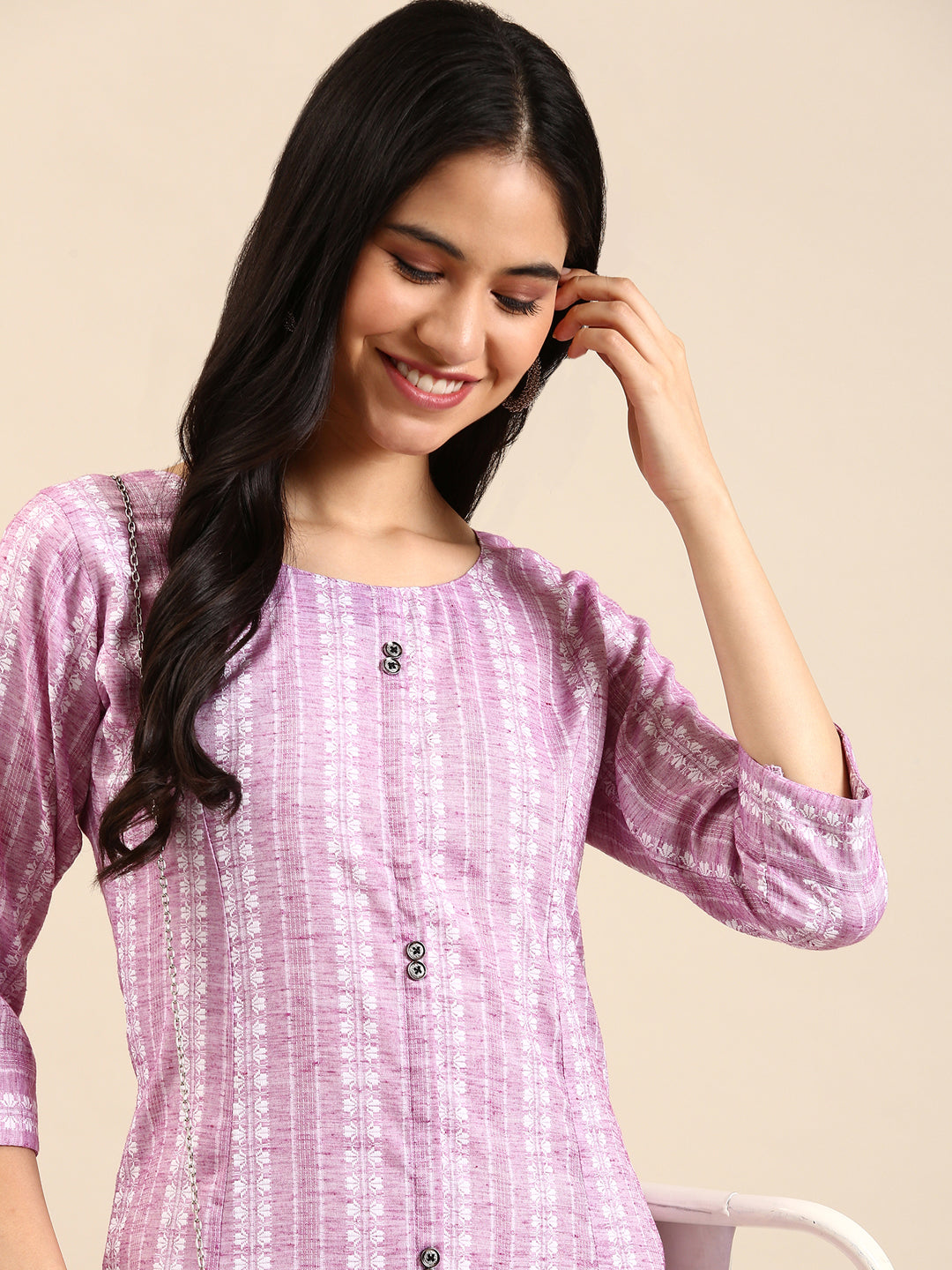 Women's Lavender Solid Straight Kurta