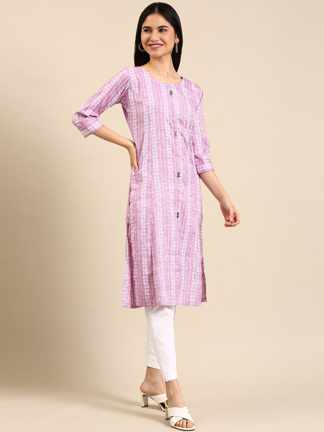 Women's Lavender Solid Straight Kurta