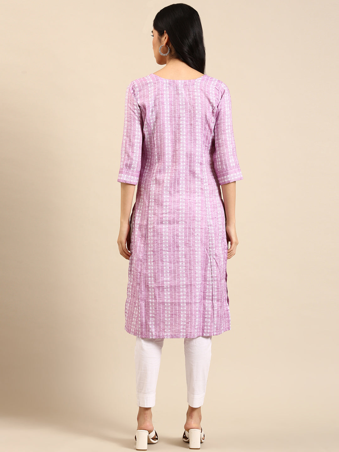 Women's Lavender Solid Straight Kurta