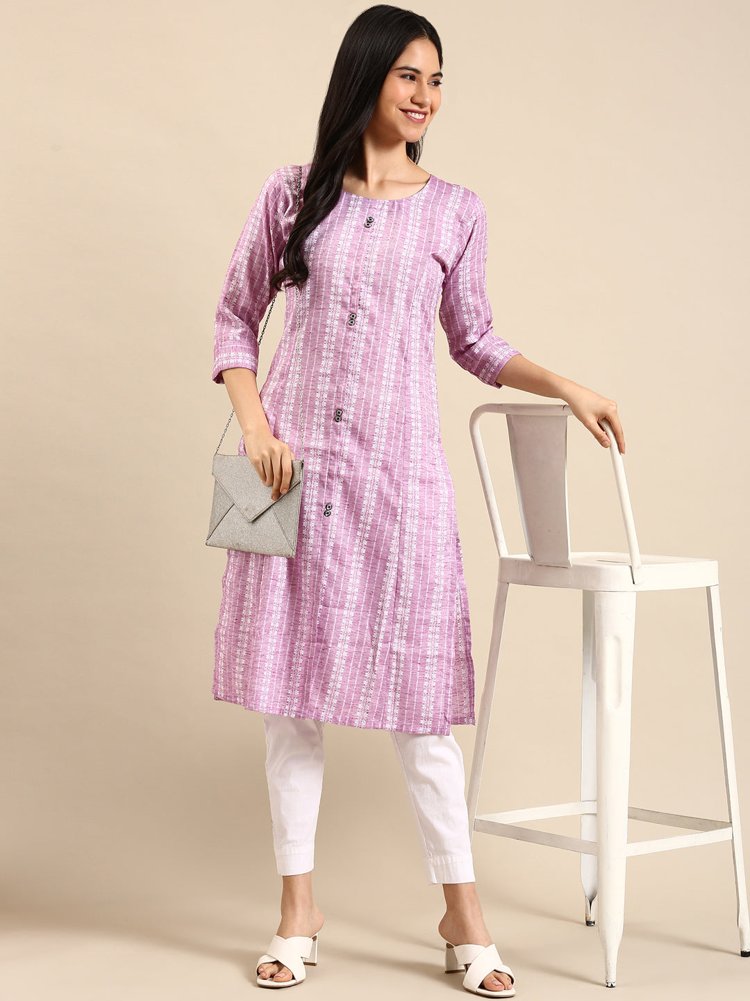 Women's Lavender Solid Straight Kurta