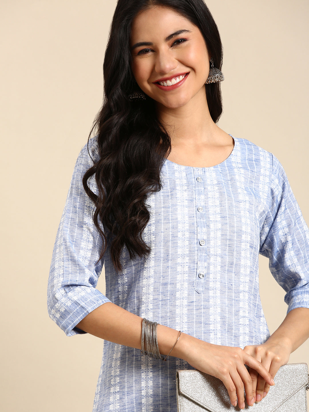 Women's Blue Solid Straight Kurta