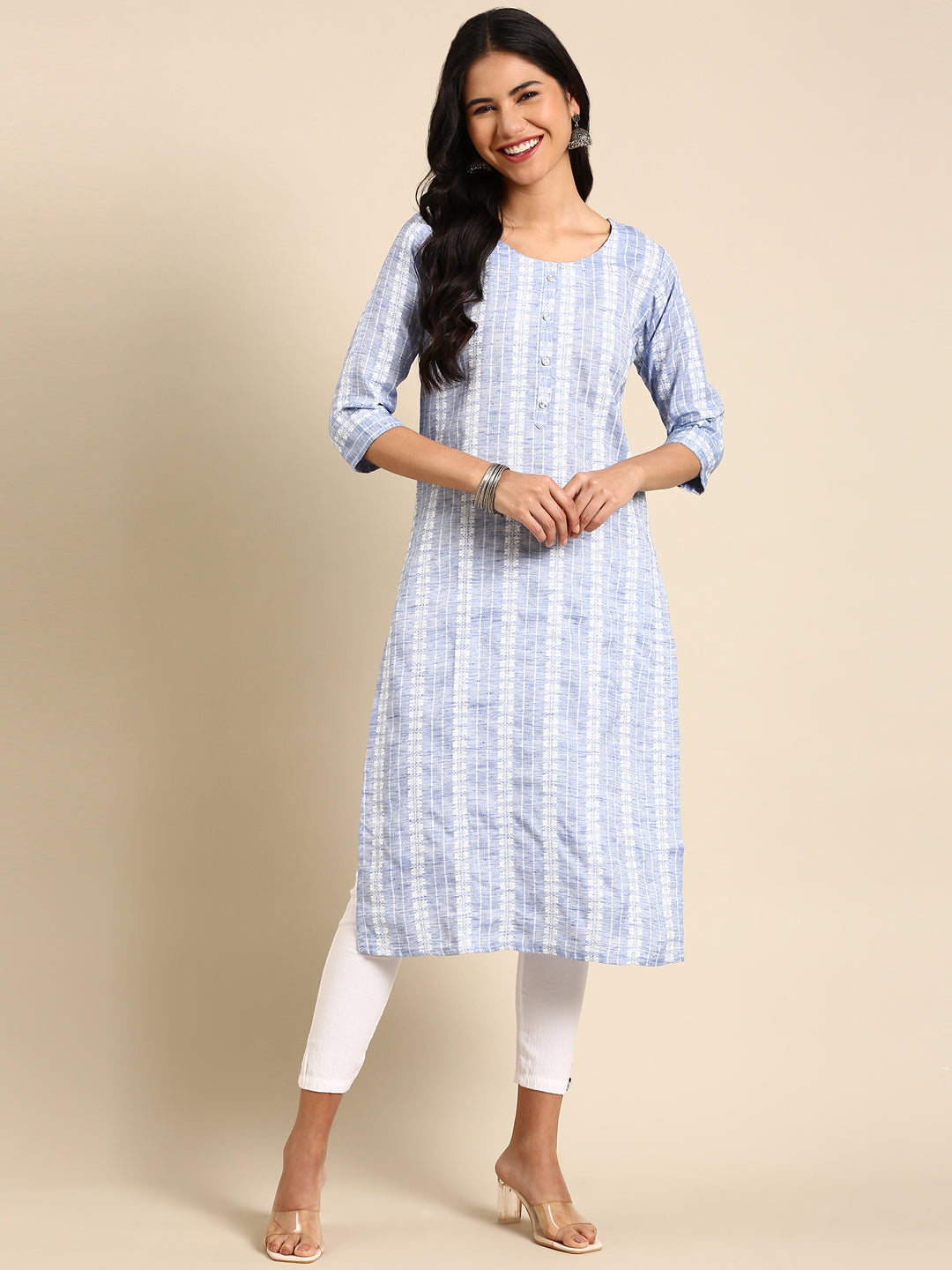 Women's Blue Solid Straight Kurta