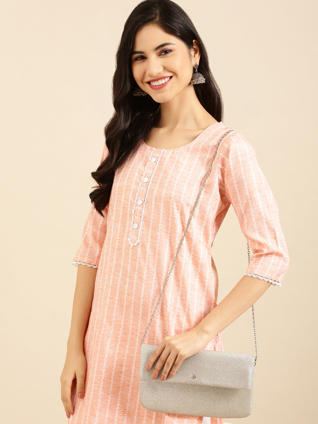 Women's Pink Solid Straight Kurta